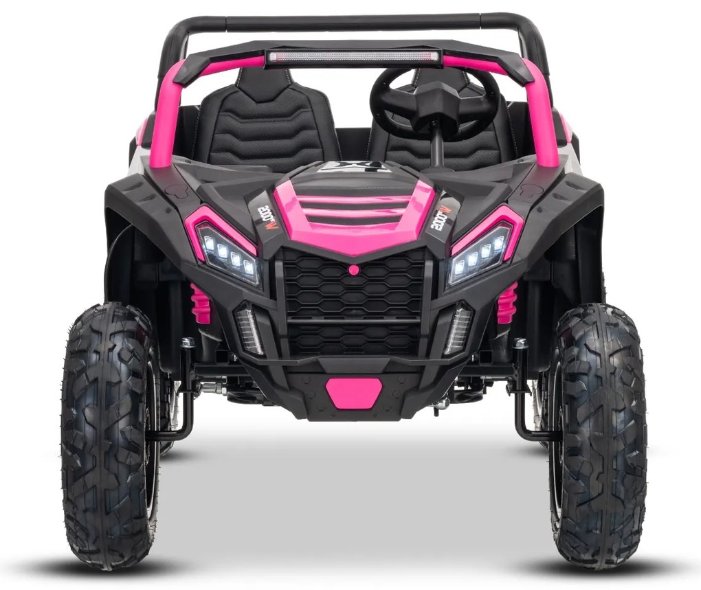 Carro elétrico para crianças UTV XXL 24V 2 Lugares em couro, travão de discos, luzes LED, rodas de borracha insufláveis com suspensão traseira, leitor