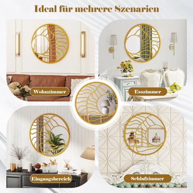 Espelho decorativo de parede φ80cm com moldura dourada, espelho assimétrico grande, decoração de parede Dourado
