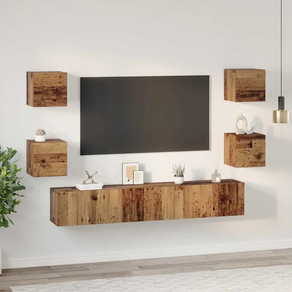 Conjunto de móvel de TV 7 pcs Madeira antiga 60 x 30 x 30 cm