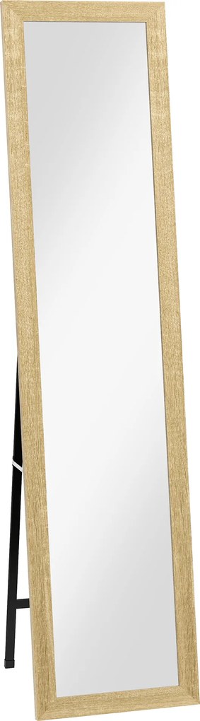 Espelho retangular de pé 37 x 155 cm, para fixar na parede ou apoiar, com moldura em madeira, para sala de estar ou quarto, castanho claro