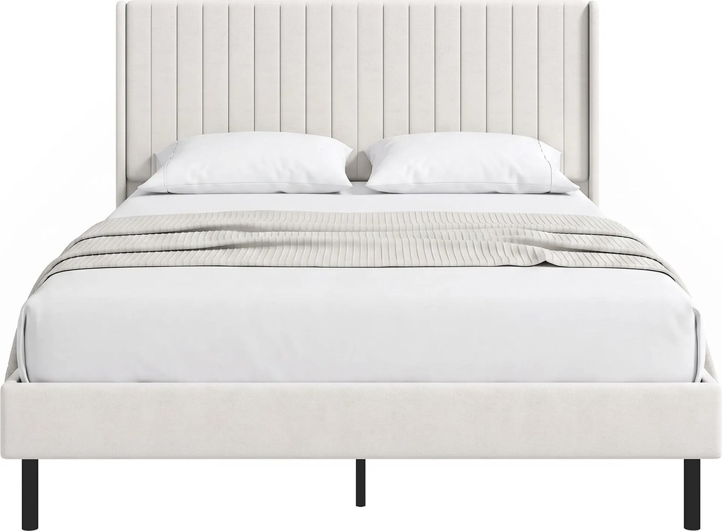 HOMCOM Estrutura de cama 140 x 200 cm com cabeceira ajustável, cama estofada com 12 ripas, Bege | Aosom Portugal