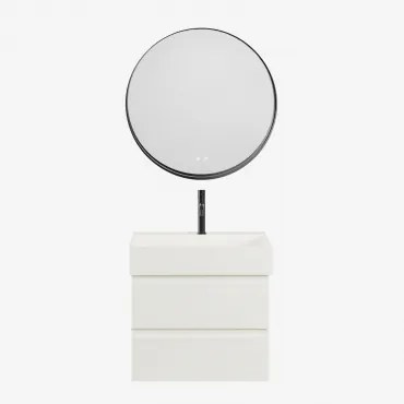 Conjunto De Móvel De Casa De Banho Suspenso Em Madeira E Folha De Freixo Com Lavatório Integrado Ona Branco & Redondo Led - Sklum