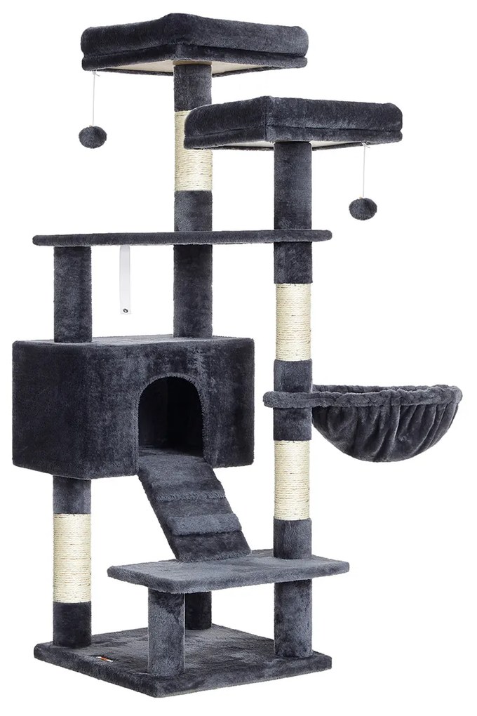 Árvore para gatos com várias plataformas e casinha | FEANDREA | 50 x 45 x 142 cm | cinzento | PCT160G01.