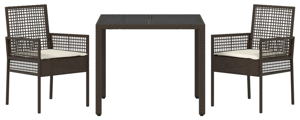 Conjunto de Jantar de Jardim 3 Peças com Almofadas Castanho Polyrattan