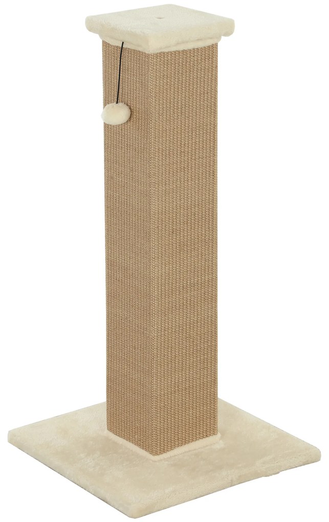 PawHut Poste Arranhador para Gatos Altura 81 cm Arranhador para Gatos com Poste de Sisal e Bola Suspensa 41x41x81 cm Bege