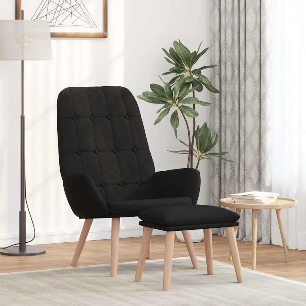 vidaXL Cadeira de descanso com banco p/ pés tecido preto