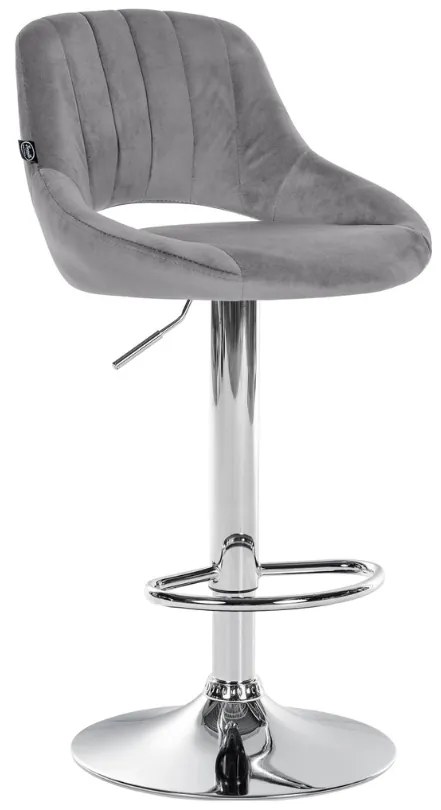 Banco alto Milet em veludo com estrutura cromada 85-106 x 47 x 48 cm Cinzento