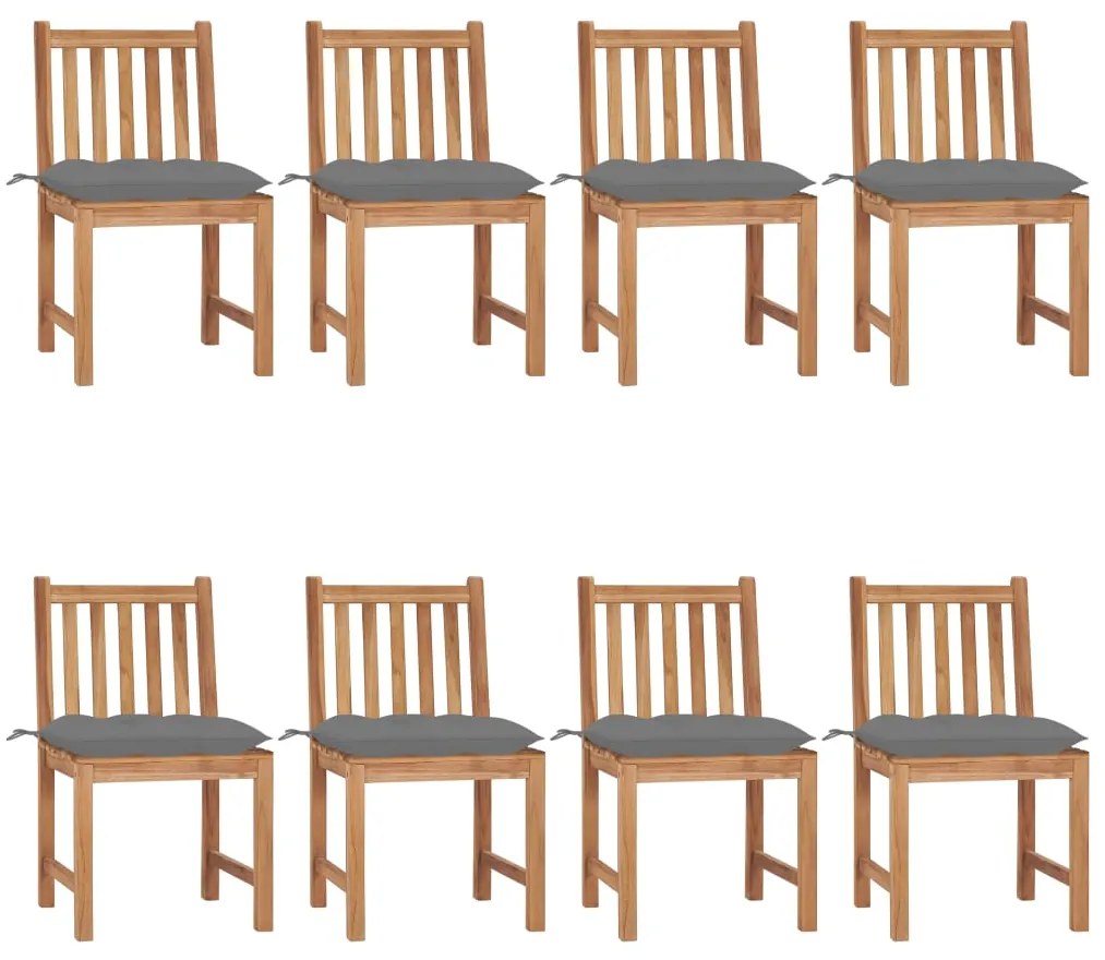 vidaXL Cadeiras de jardim 8 pcs c/ almofadões madeira de teca maciça