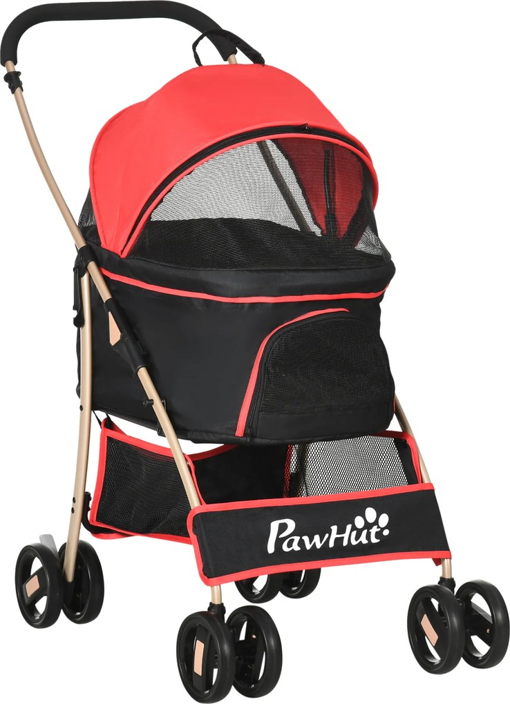 PawHut 2-em-1 Buggy para cães Trolley para cães, dobrável, 1 cesto, 1 bolsa, 82 cm x 49,5 cm x 98 cm, Vermelho | Aosom Portugal