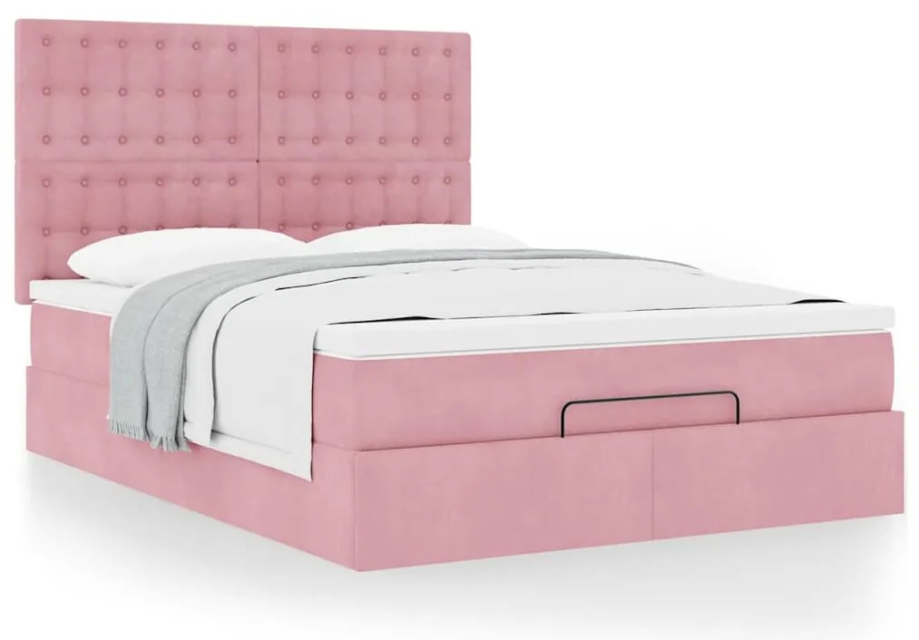 Estrutura de cama otomana com colchões 140x190 cm veludo rosa