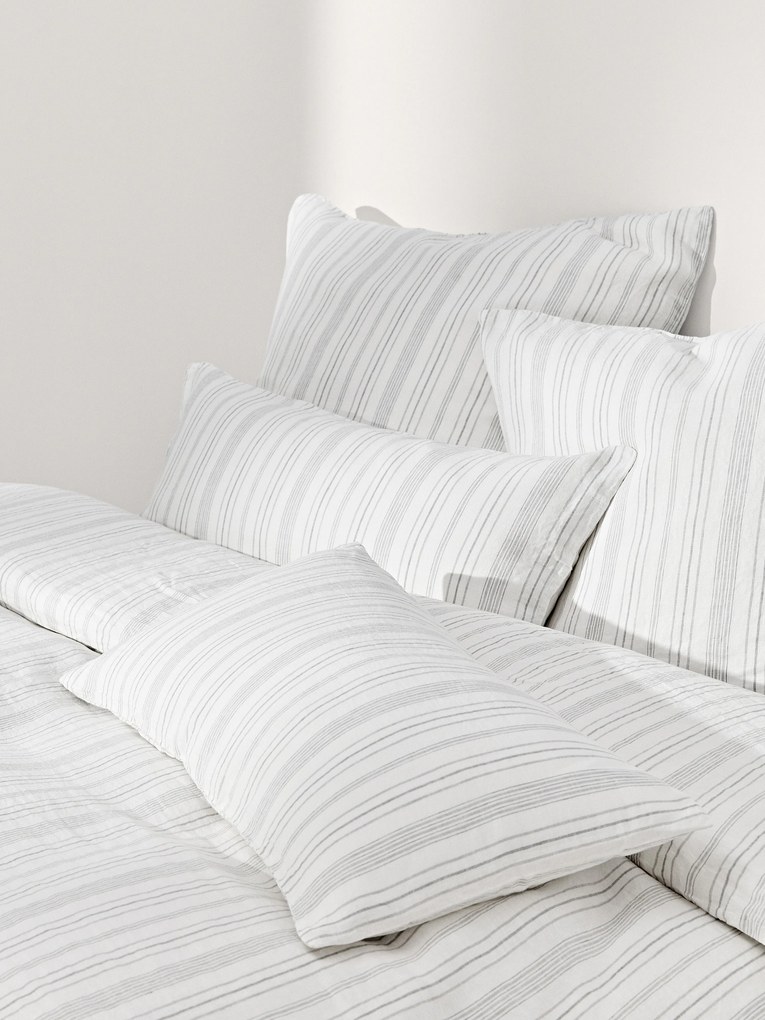 Capa de edredão em linho lavado com riscas Telma