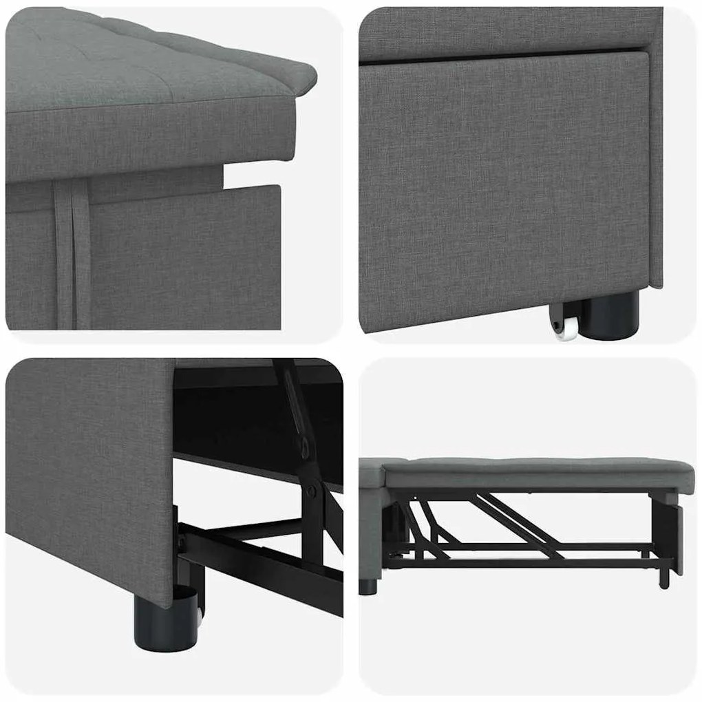 Sofá-Cama 3 em 1 - Design Retrátil, Tecido Cinza Escuro