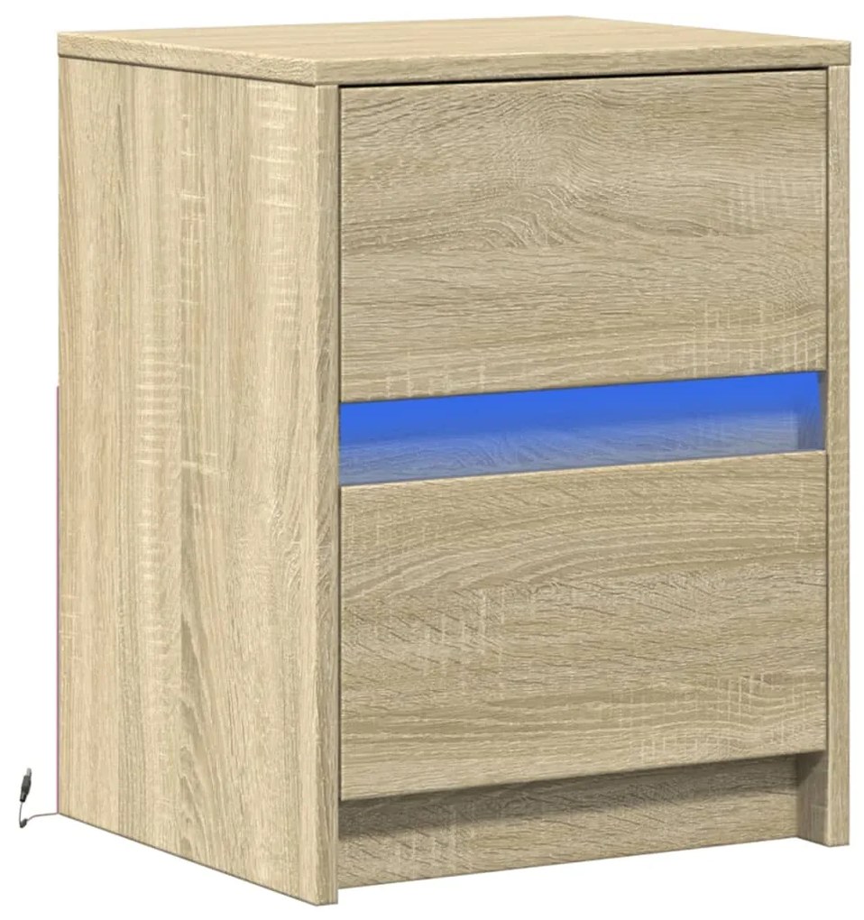 Mesa cabeceira c/ luzes LED derivados madeira carvalho sonoma