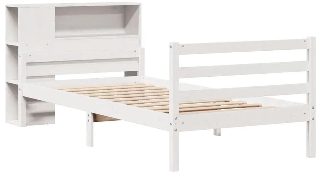 Cama com estante sem colchão 100x200 cm pinho maciço branco