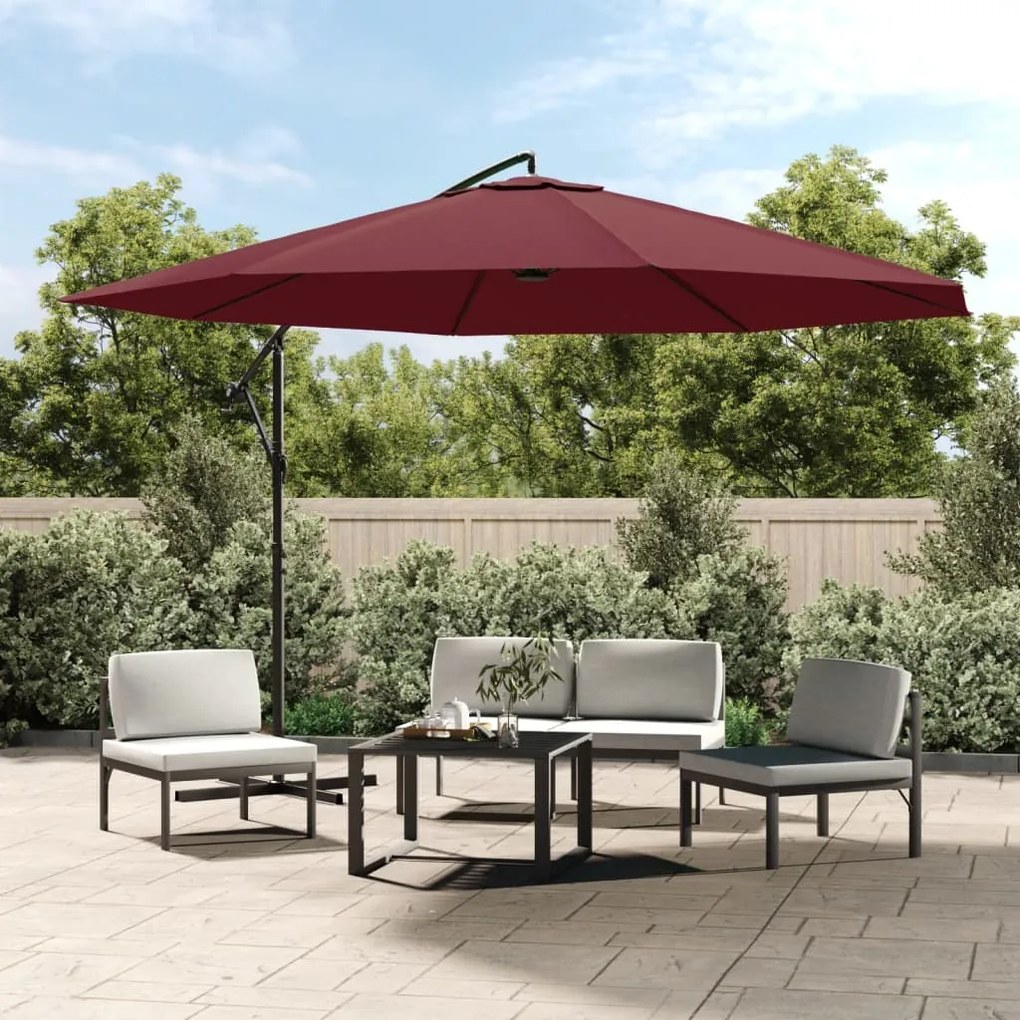 Guarda-sol cantilever c/ mastro alumínio 350 cm vermelho bordô