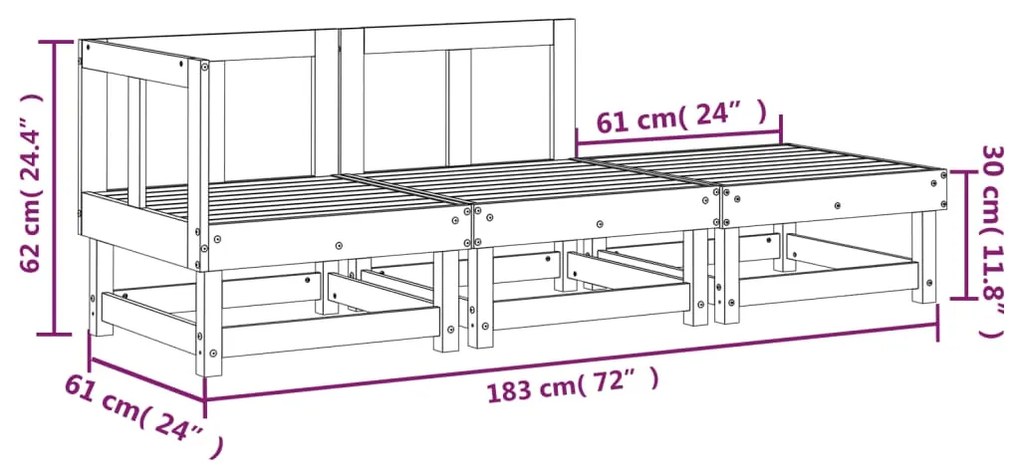 3 pcs conjunto lounge de jardim madeira de pinho maciça