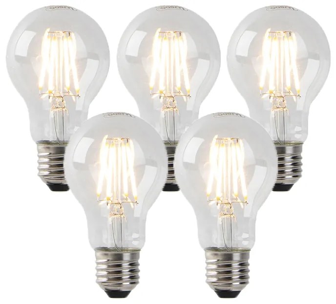 Conjunto de 5 lâmpadas LED reguláveis E27 vidro transparente 4W 320lm 2200K