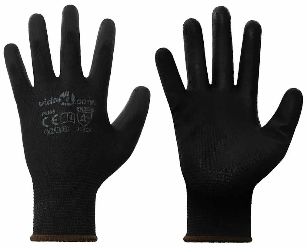 vidaXL Luvas de Trabalho 12 pcs Preto 8 / m Poliéster