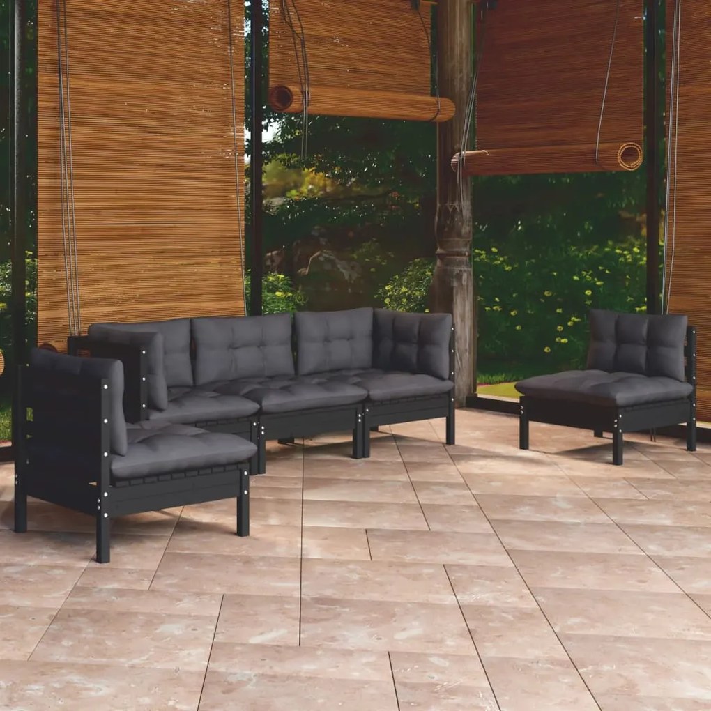 vidaXL 5 pcs conjunto lounge de jardim c/ almofadões pinho maciço