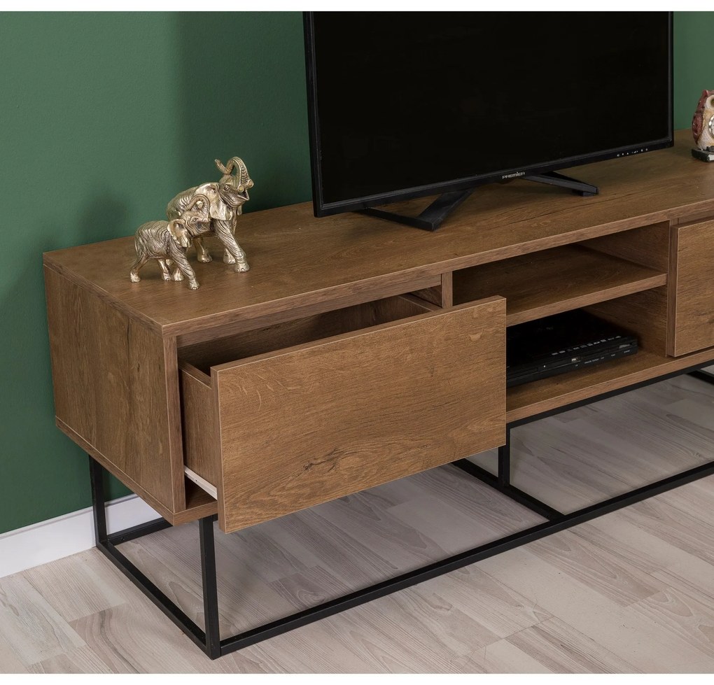 Conjunto de Mobiliário de Sala de Estar Laxus – Nogueira Preta – TV: 1