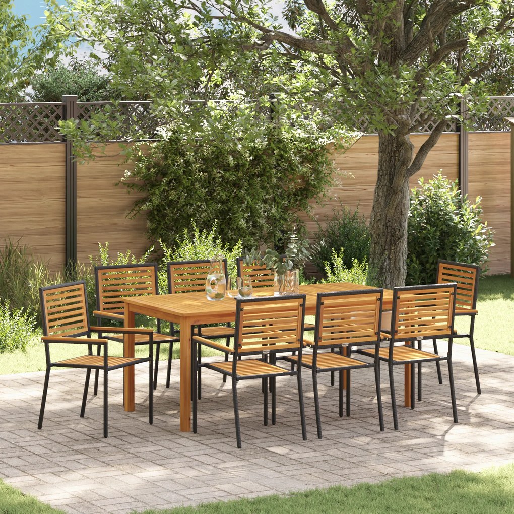 Conjunto de Jantar para Jardim vidaXL 9 Peças Preto em Rattan Acácia