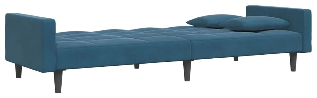 Sofá-cama 2 lugares c/ apoio de pés veludo azul