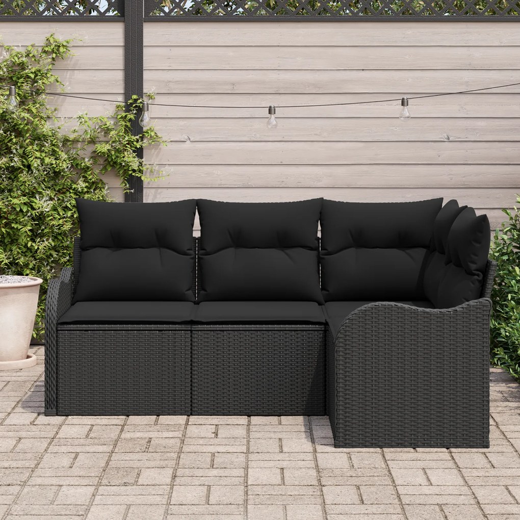 Conjunto de Sofá de Jardim vidaXL com Almofadas Rattan Poliéster Preto