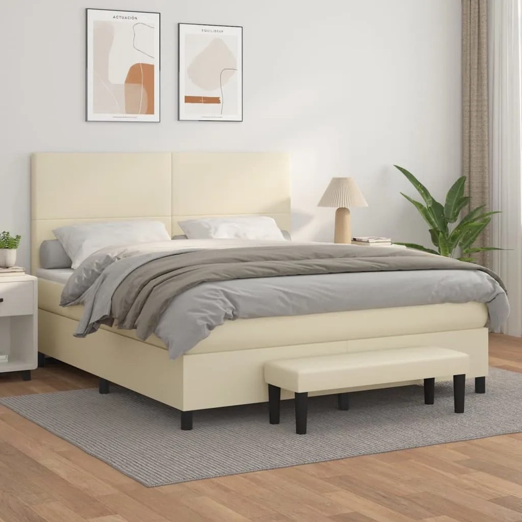 vidaXL Cama com molas/colchão 180x200 cm couro artificial cor creme