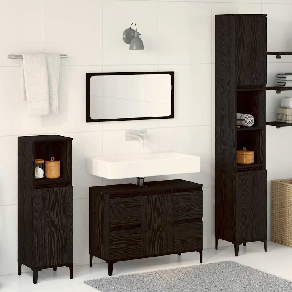 vidaXL Conjunto de Móveis para Banheiro 3 pcs Preto 30 x 30 x 180 cm