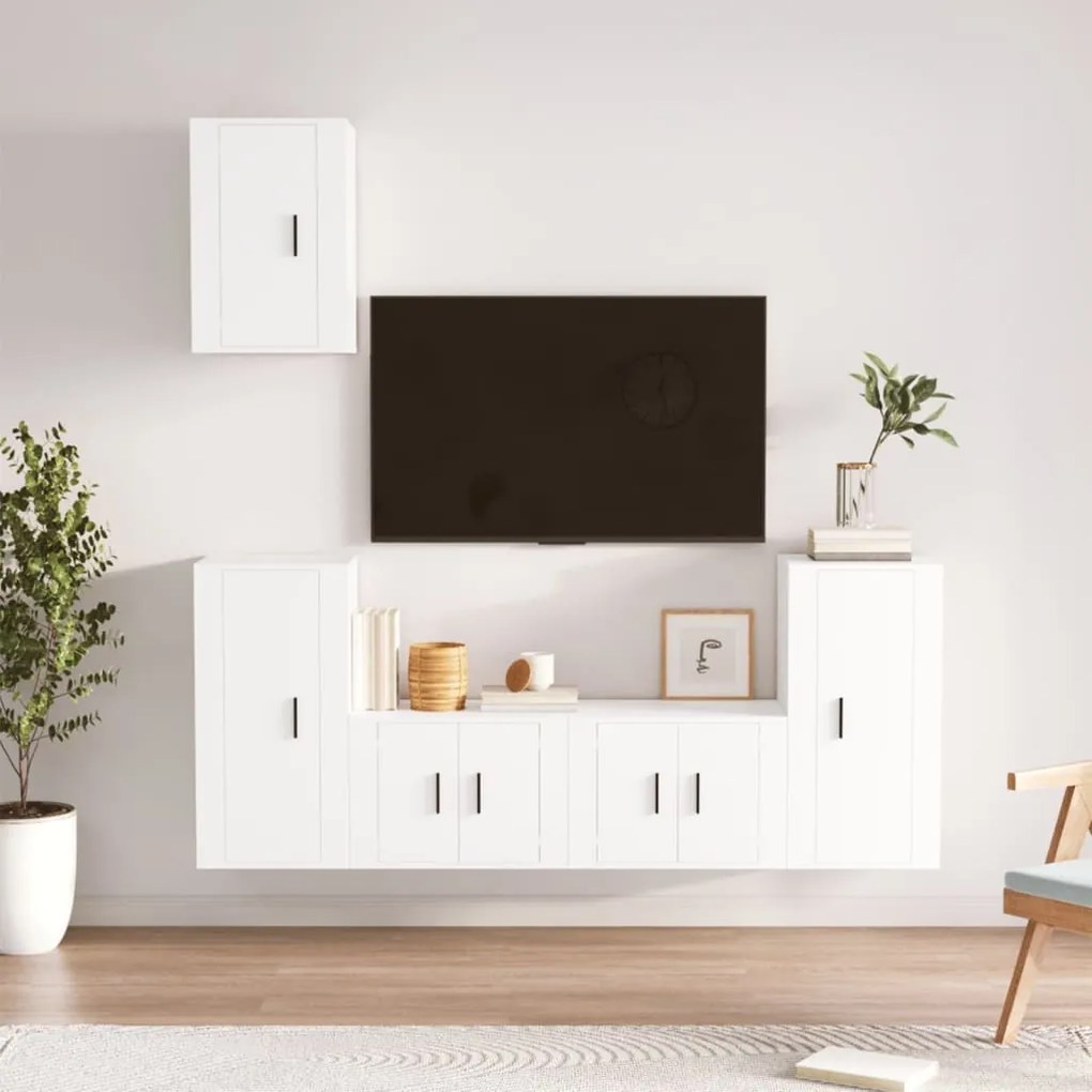 vidaXL Conjunto móveis de TV 5 pcs madeira processada branco