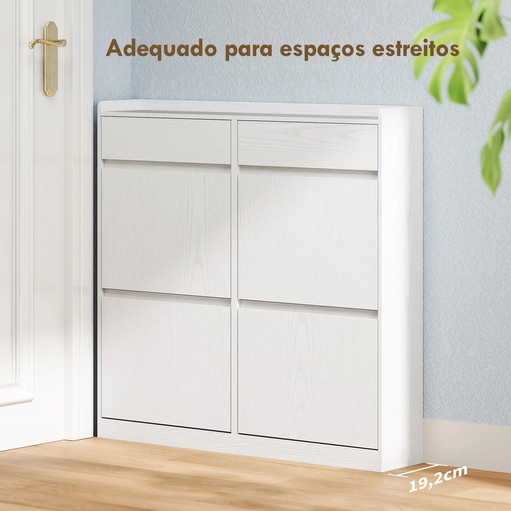 Sapateira Estreita com 4 Portas Sapateira para Entrada com 2 Gavetas para 8 Pares de Sapatos 98x19,2x95,3 cm Branco