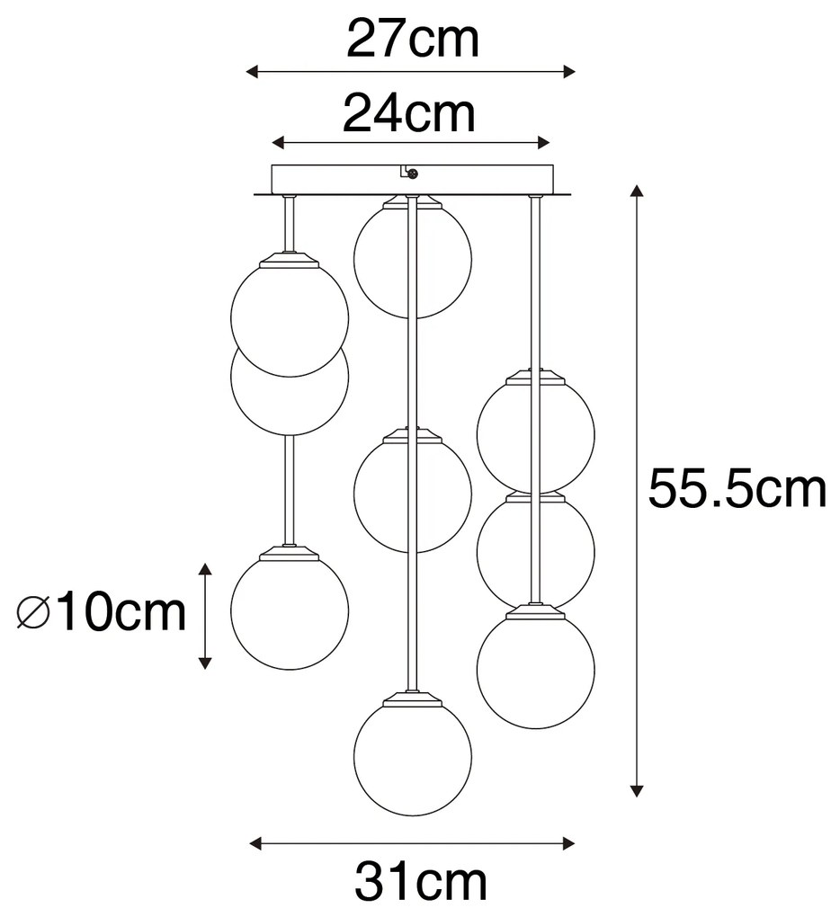 Moderno candeeiro de teto dourado com vidro opalino 9 luzes - Atenas Moderno