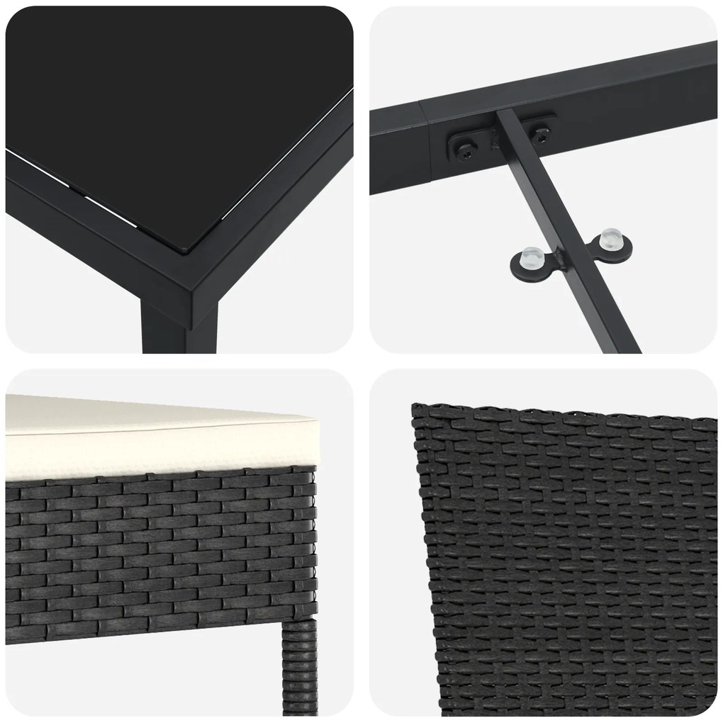 Conjunto de Jantar de 7 Peças para o Jardim Preto Polirattan