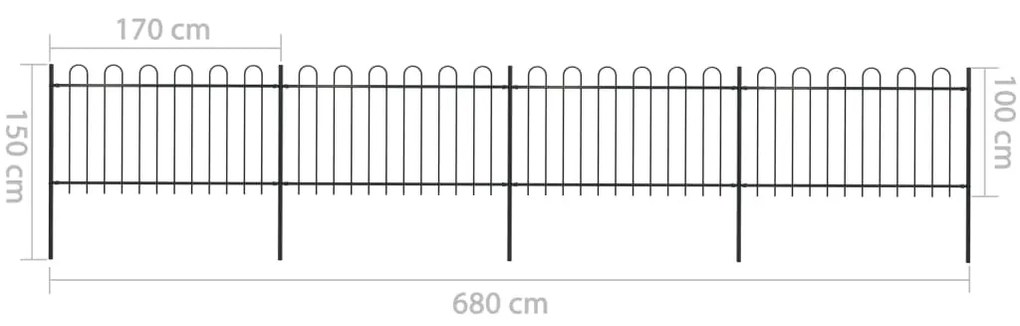 Cerca de jardim com topo em aros 6,8x1 m aço preto