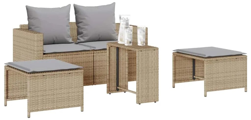 5 pcs conjunto sofás de jardim c/ almofadões empilhável vime PE