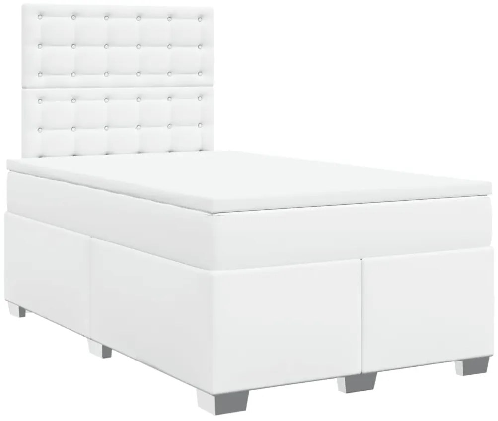 Cama com molas/colchão 120x200 cm couro artificial branco