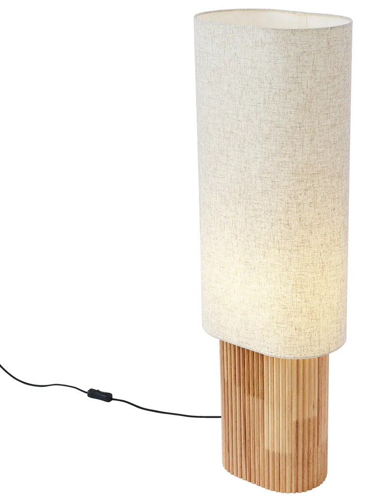 Candeeiro de pé Japandi madeira com abajur de linho 90cm - Lamel Japandi