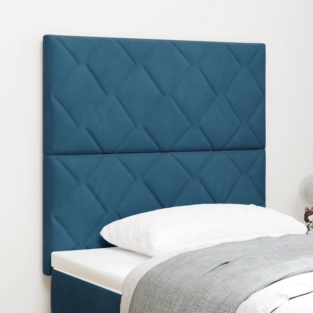 Cabeceira Design Blocos em Diamante Azul Escuro 90 cm Veludo