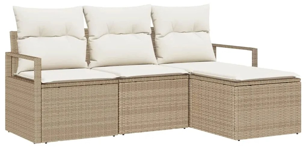 Conjunto de Sofá Modular de Jardim com 4 Peças e Almofadas Bege