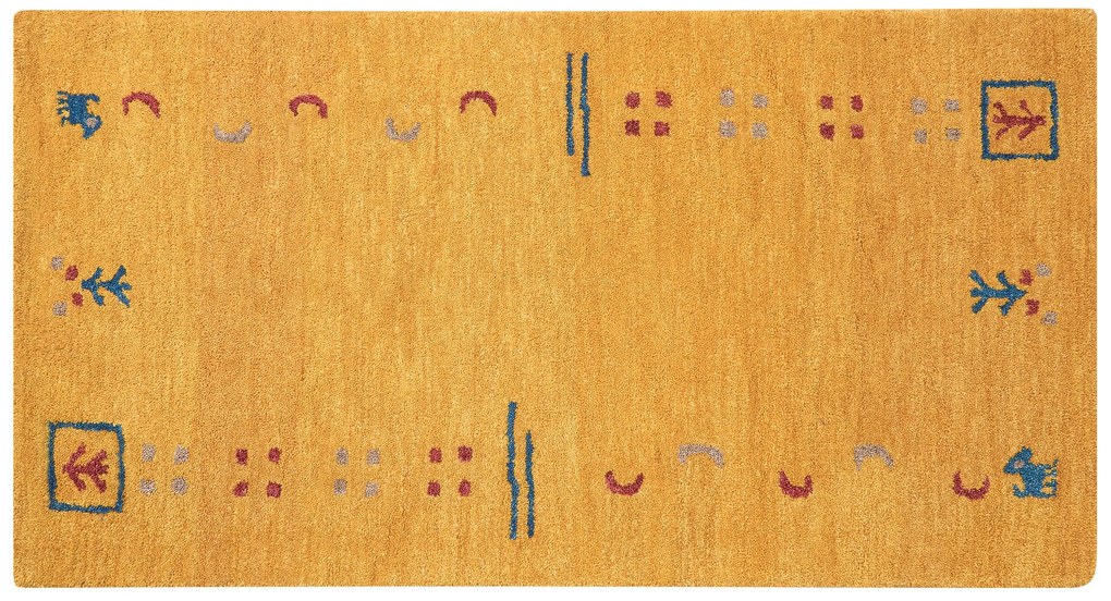 Tapete Gabbeh em lã amarela 80 x 150 cm AKALAN Beliani