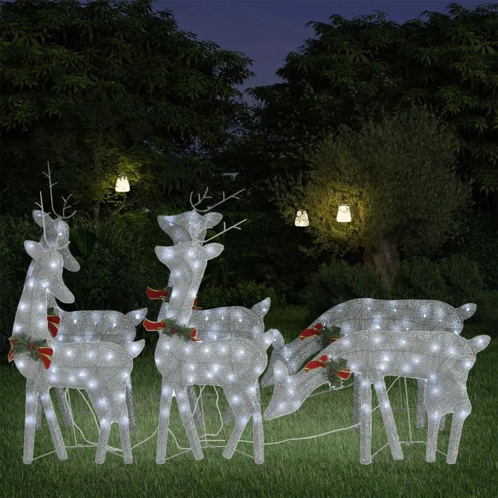 vidaXL Renas de Natal 6 pcs malha prateado/branco frio