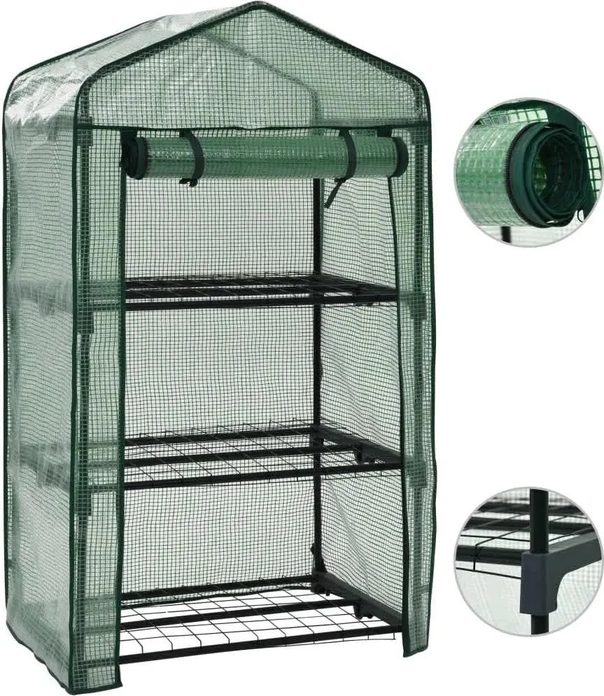 vidaXL Mini estufa com três prateleiras 69x49x125 cm