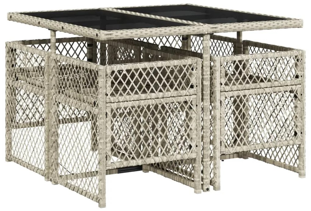 5 pcs conjunto de jantar p/ jardim c/ almofadões cinzento claro