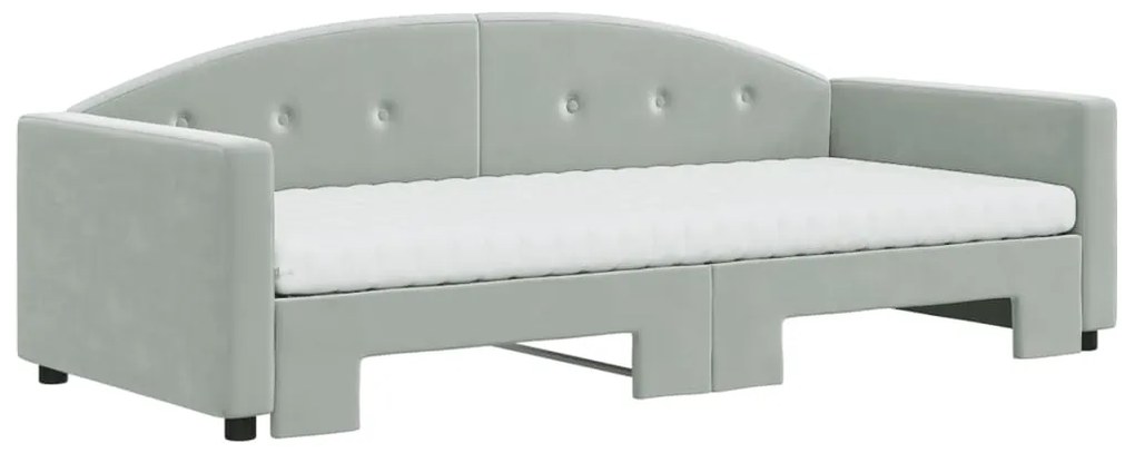 Sofá-cama c/ gavetão e colchões 90x190 cm veludo cinzento-claro