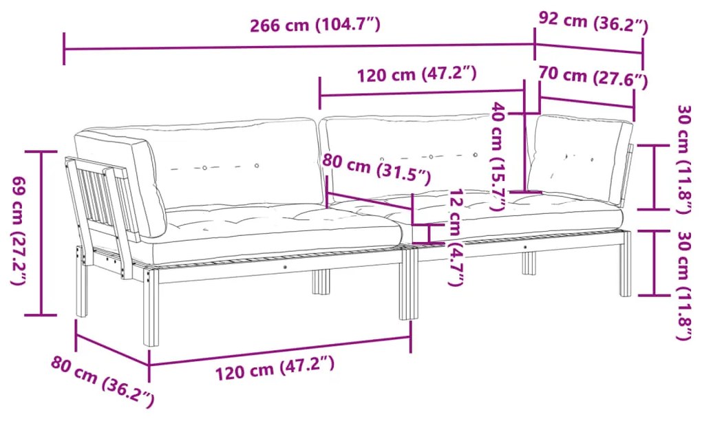 Sofás canto paletes p/ jardim 2 pcs c/ almofadões acácia maciça