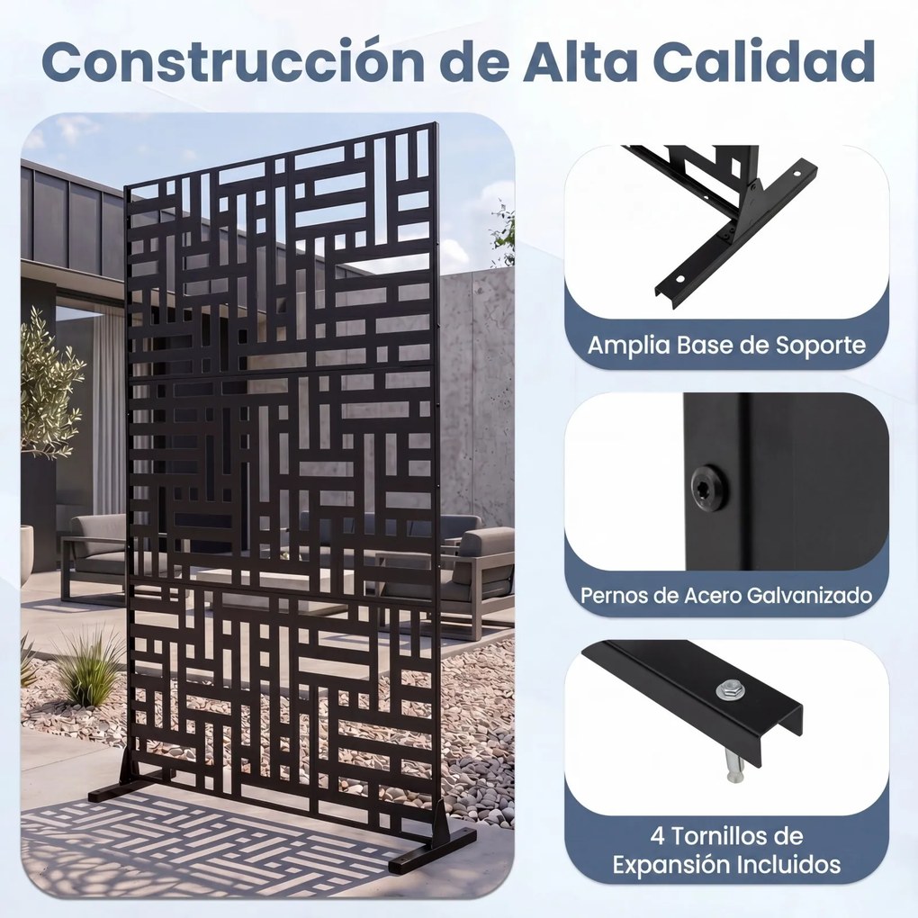 Biombo de Privacidade Exterior, 121 x 40 x 183 cm, Aço Galvanizado, Preto