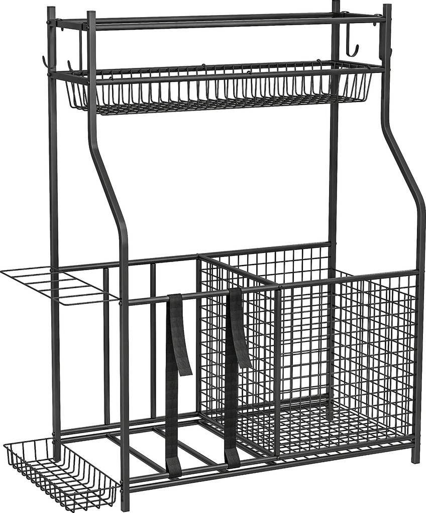 Organizador de Equipamentos Desportivos com Cesto Ganchos Removíveis e Faixas Elásticas Suporte para Bolas 92x42x109 cm Preto