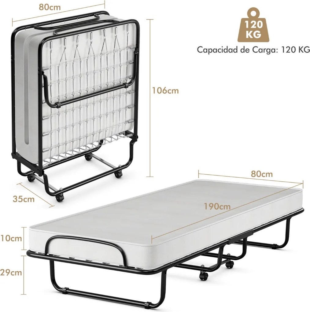 Cama Dobrável "SleepWell" com Colchão de Espuma de Memória e Estrutura