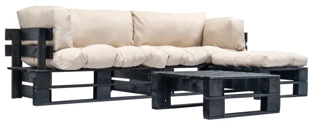 vidaXL Sofás de paletes jardim 4 pcs almofadões cor areia madeira