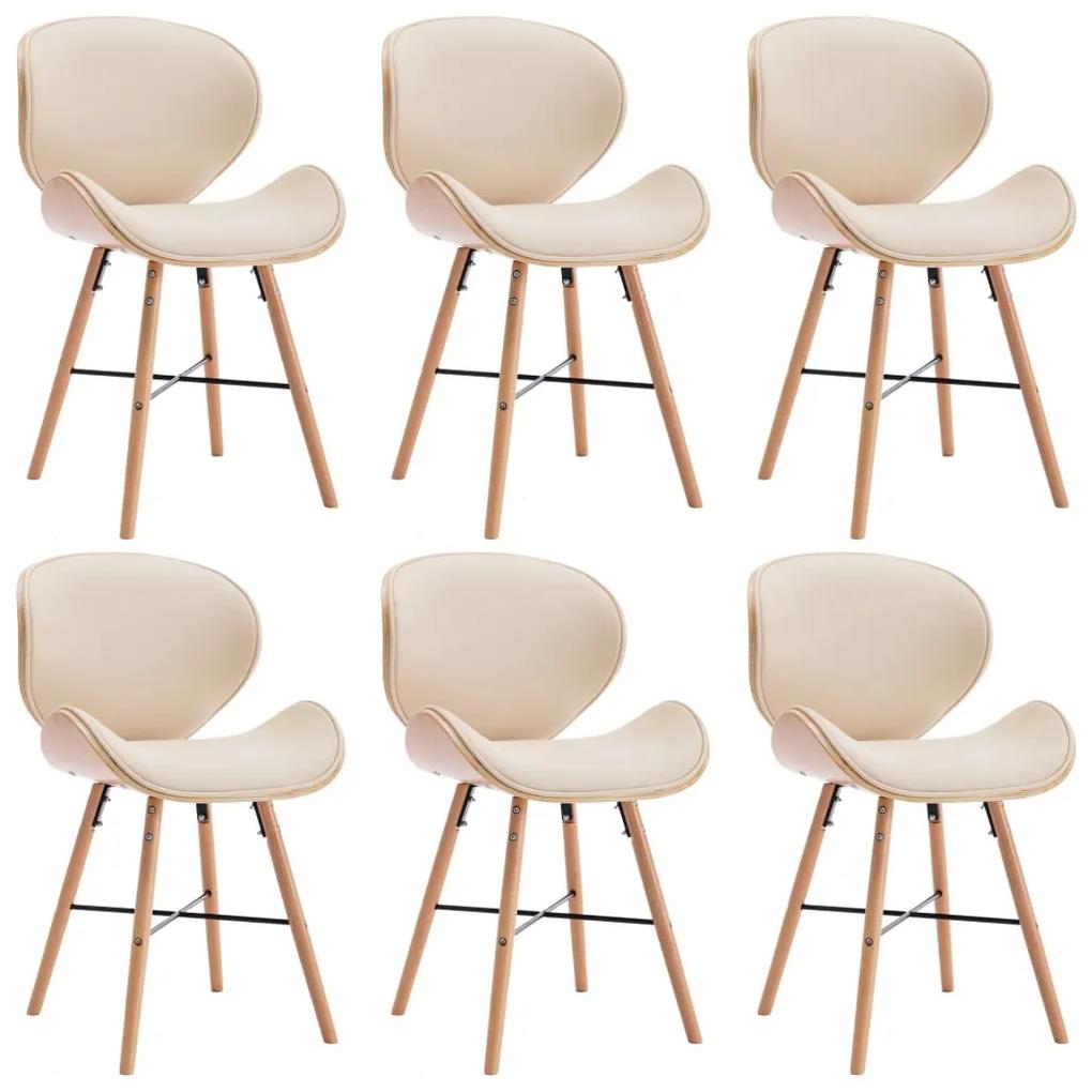 Cadeiras de jantar 6 pcs couro artificial creme madeira curvada